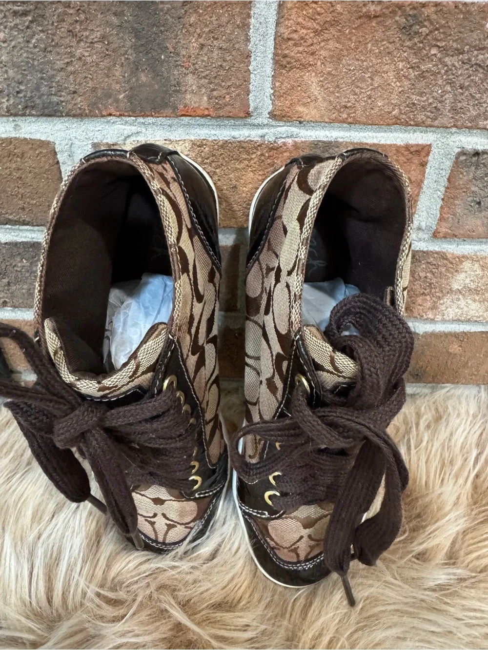 Coach Brown Signature High-Top Lace-up Sneakers Sz 7.5B